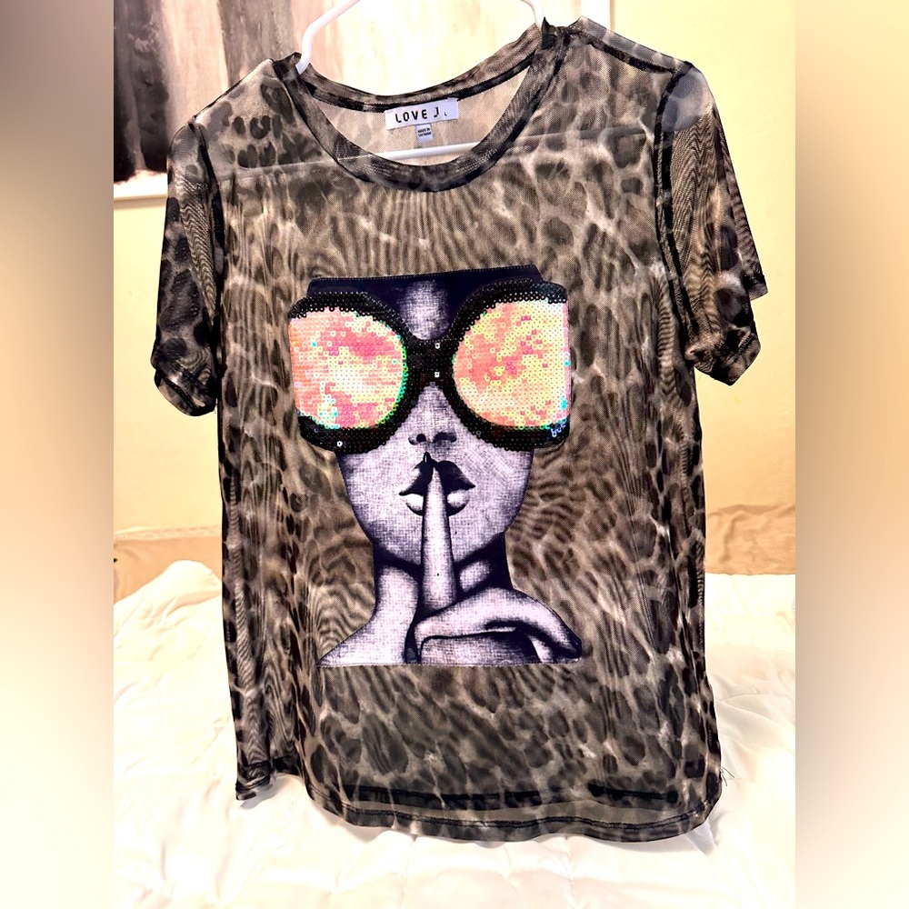 cheetah print shirt Large See through holographic